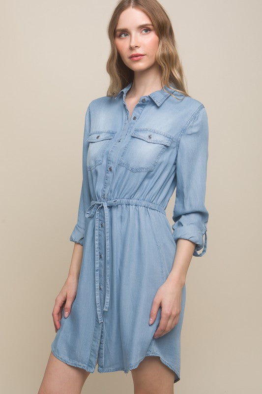 long sleeve button down denim shirt dress