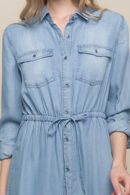 denim button down dress
