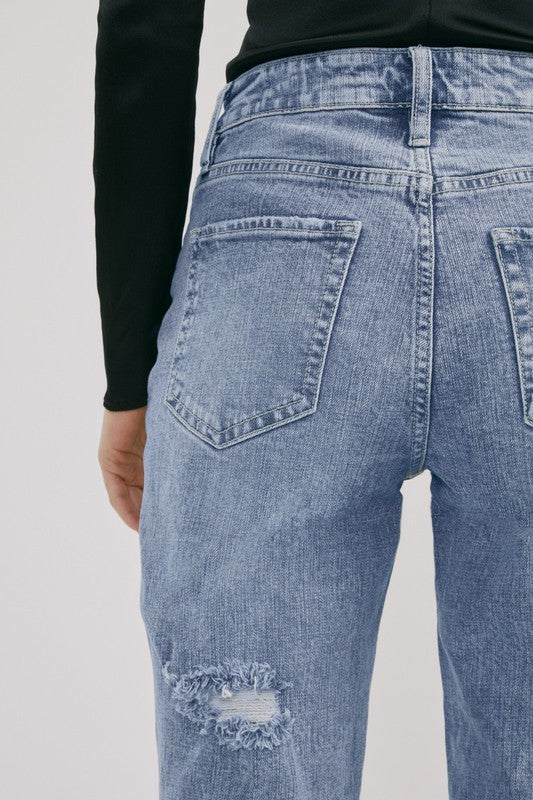 medium wash high rise mom jeans