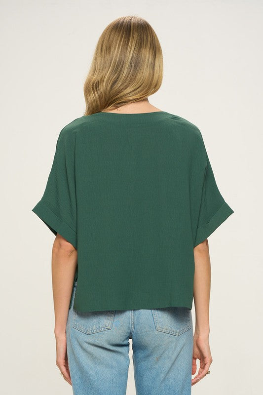 hunter green v neck boxy top