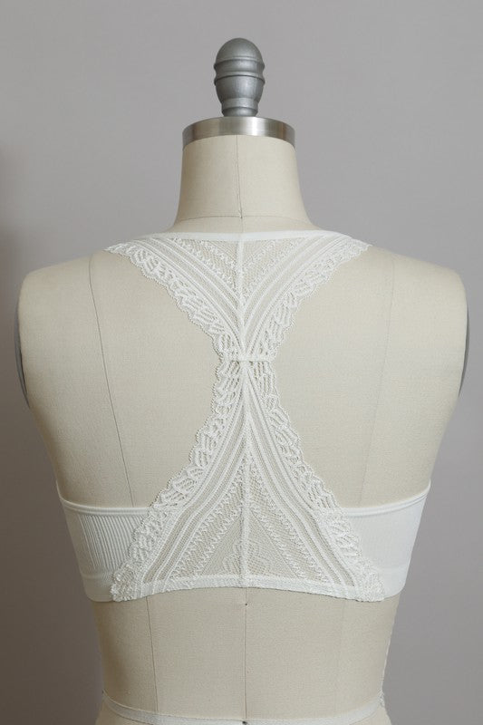 ivory smooth padded lace back bralette