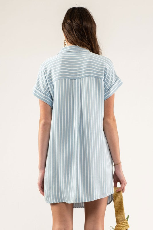 chambray striped shirt dress