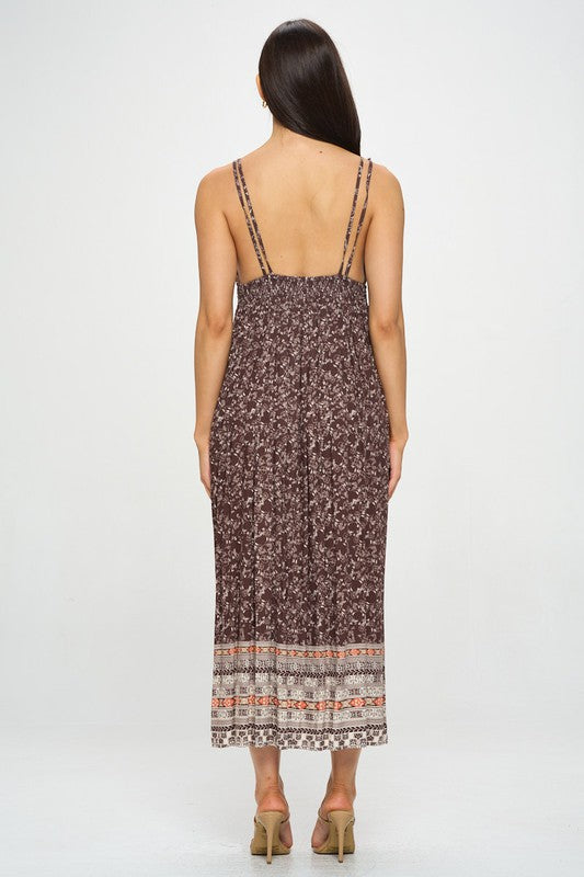 brown floral sleeveless maxi dress