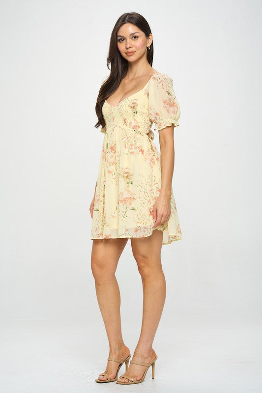 yellow floral short dress