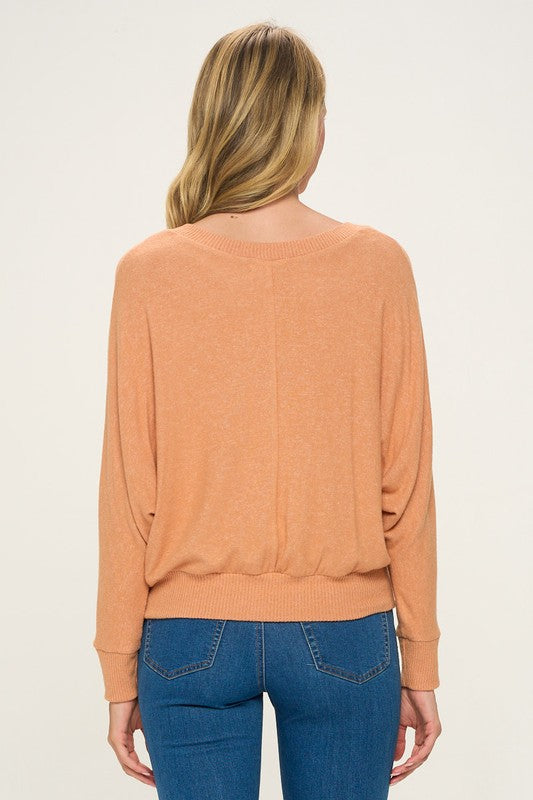 light orange basic long sleeve top