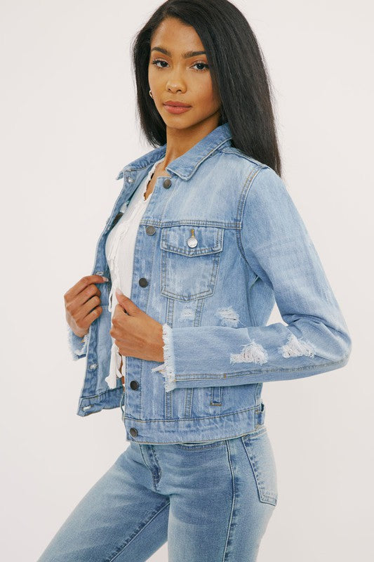 light wash button denim jacket