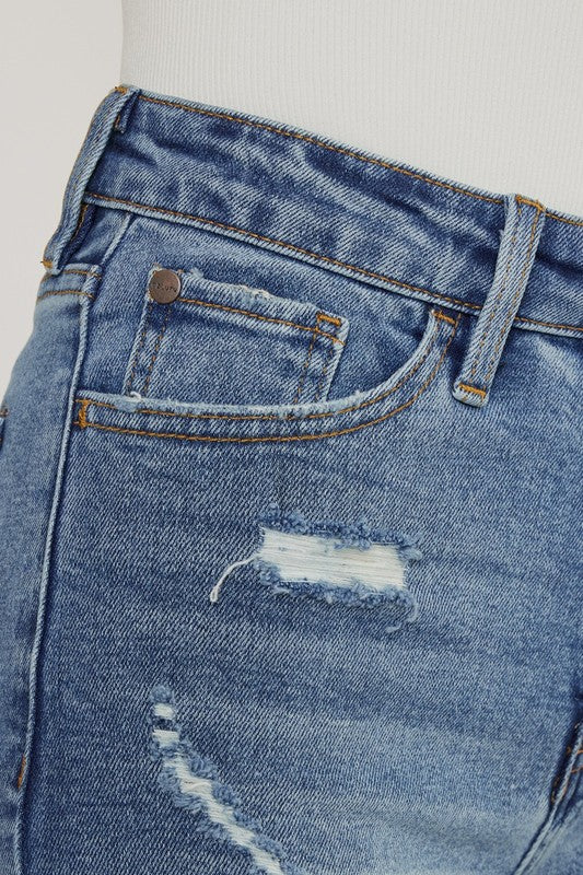 medium wash denim shorts for women