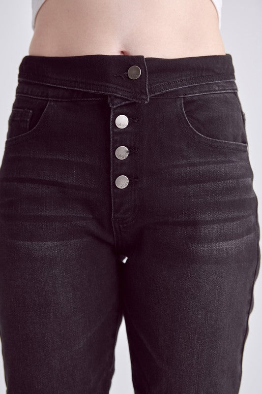 black button fly high rise mom jeans