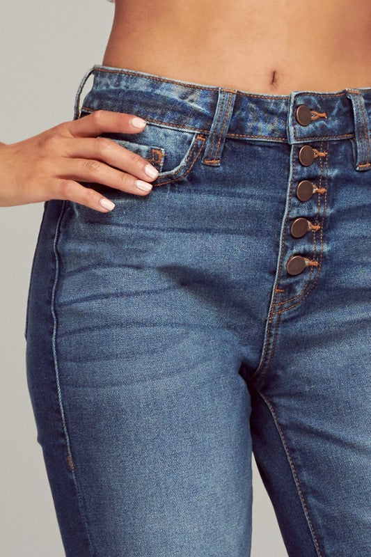 dark wash button fly high rise mom jeans