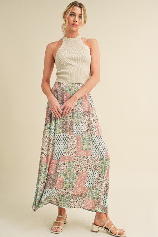 pink and green maxi skirt
