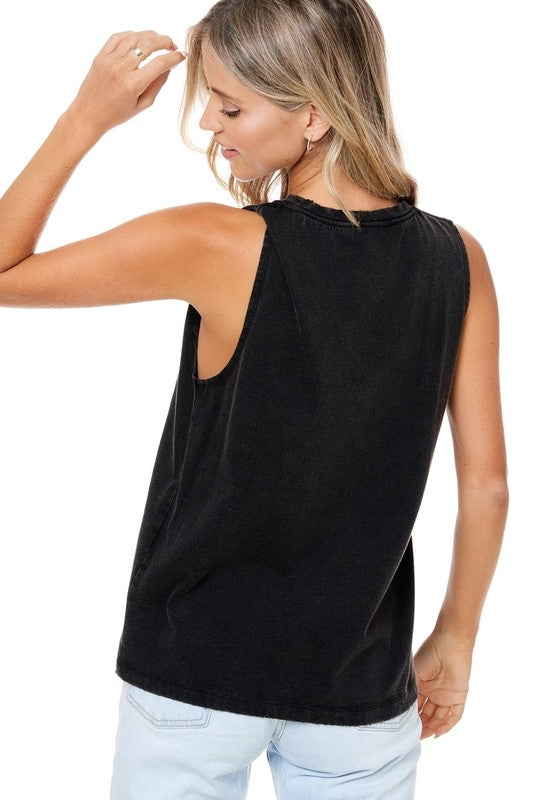 Mineral Wash Texas Puff Letter Tank Top