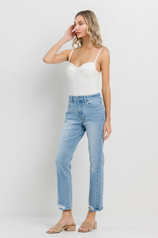 light wash cropped straight leg jeans