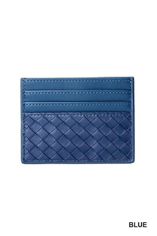 blue vegan leather thin card holder