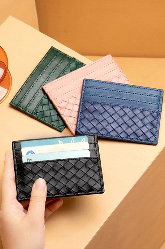 vegan leather woven card holder