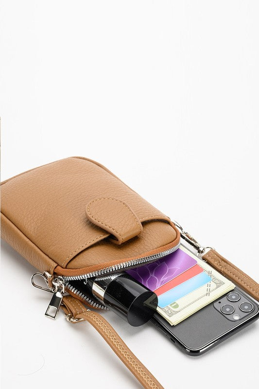 camel leather crossbody zipper bag
