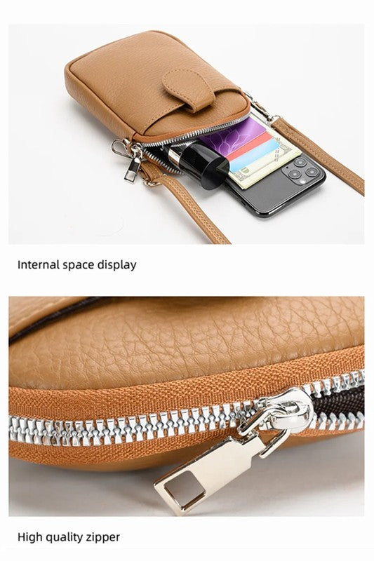 brown zipper crossbody bag
