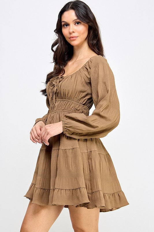 blush and day long sleeve fit and flare dress