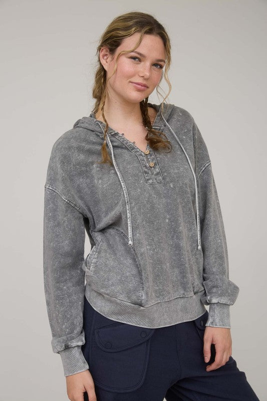 grey mineral wash long sleeve hoodie