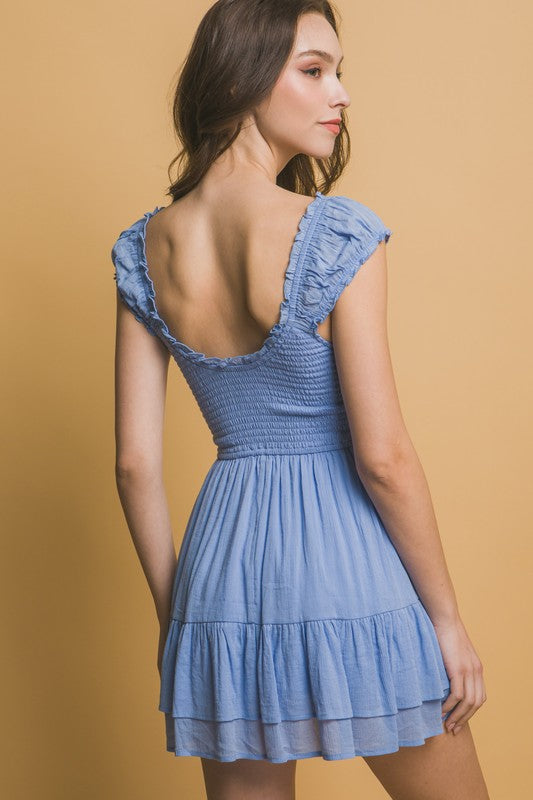 love tree blue sleeveless fit and flare short dress