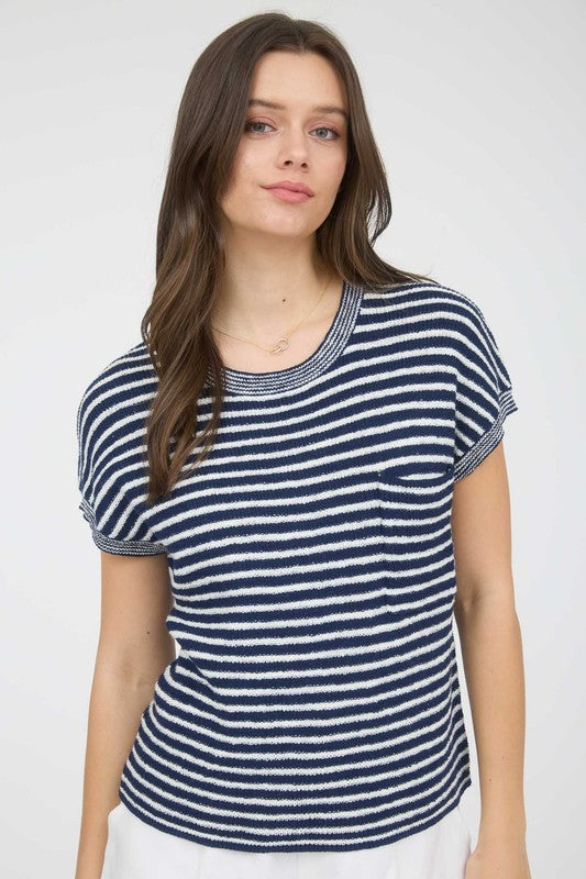 blu pepper striped short sleeve knit top