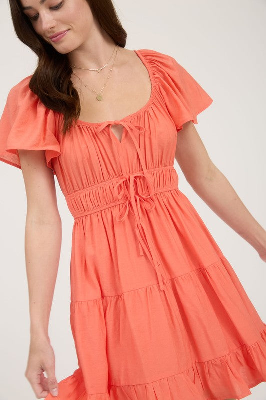 orange short sleeve short dress