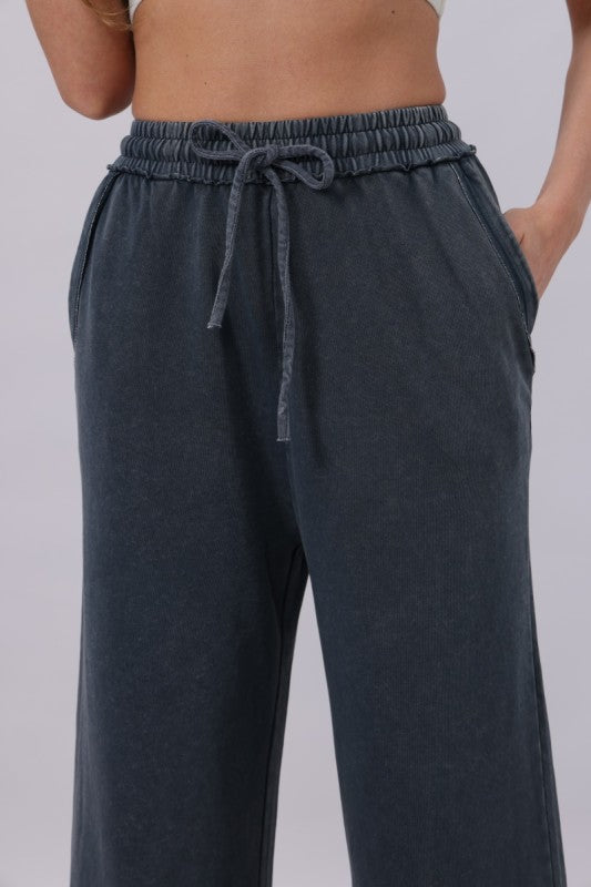 black mineral wash elastic waist pocket pants