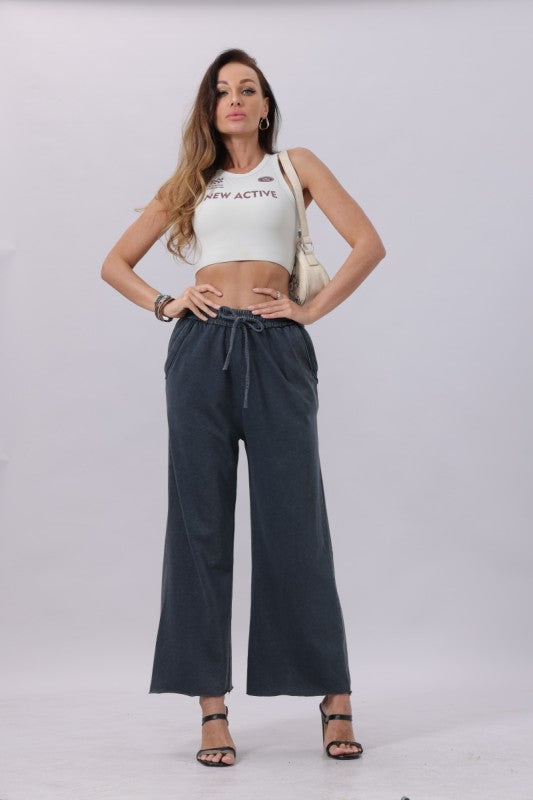 black mineral wash flowy sweatpants