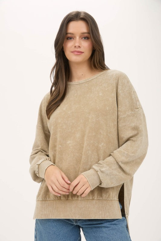 taupe mineral wash side slit top