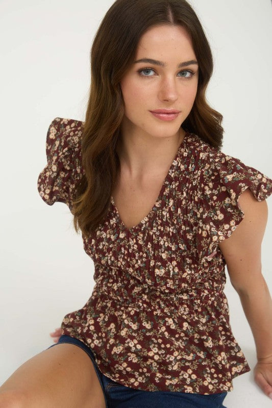 blu pepper burgundy floral top