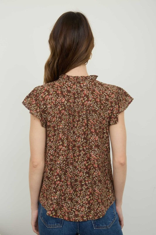blu pepper brown floral short sleeve top