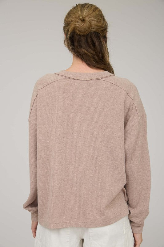 brown long sleeve ribbed top