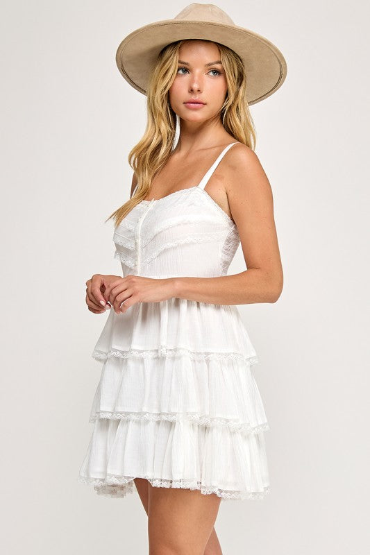 white fit and flare short sleeveless dress