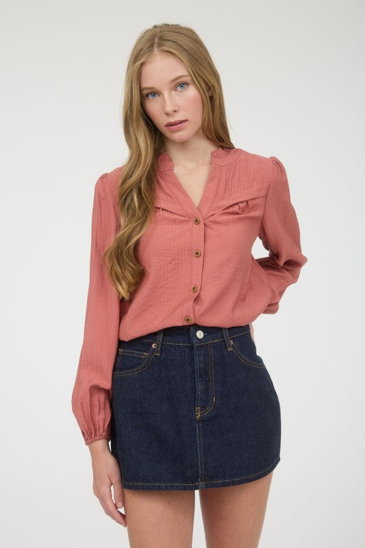 orange button down long sleeve top