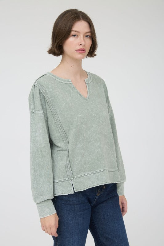 light green vintage washed long sleeve top