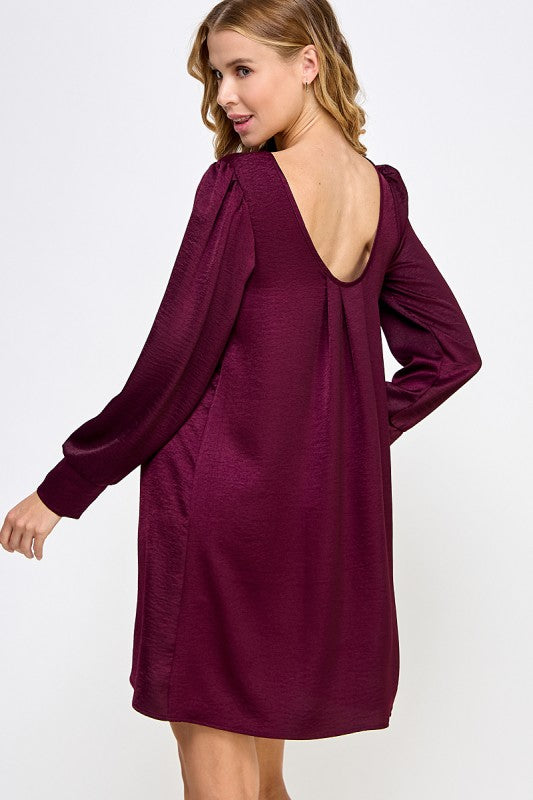 burgundy long sleeve short dress