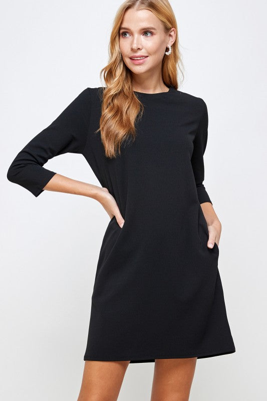 sachin and babi light blue dress Black Quarter Length Sleeve Pocket Shift Dress S