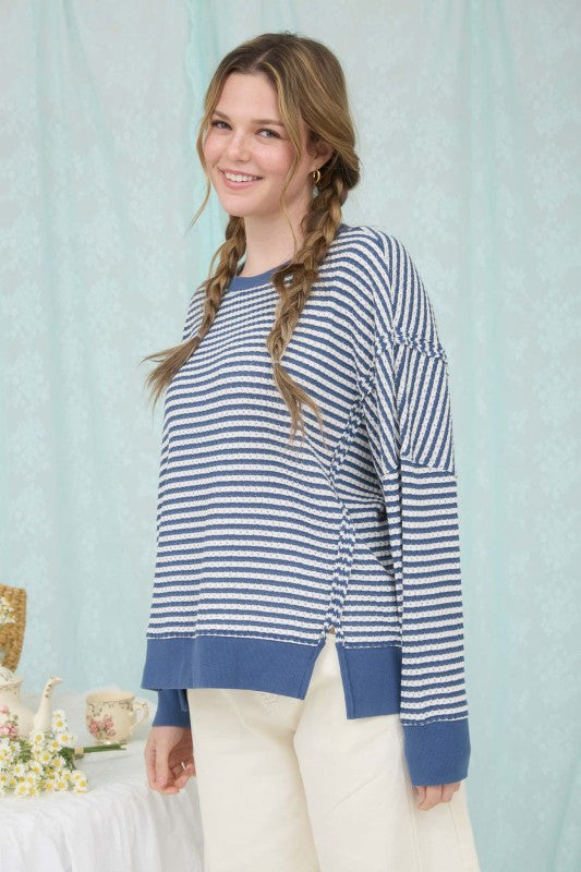 Blue Striped Long Sleeve Top