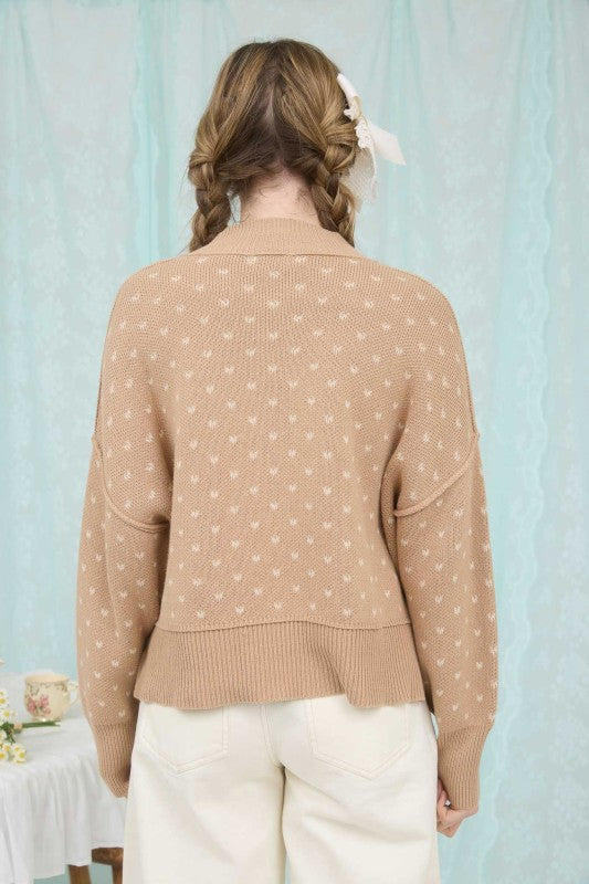 khaki heart print sweater