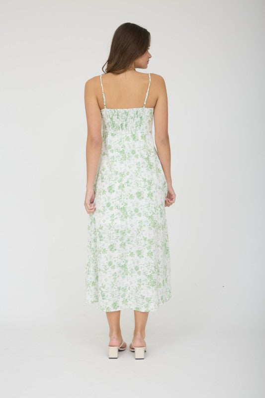 green floral sleeveless long dress