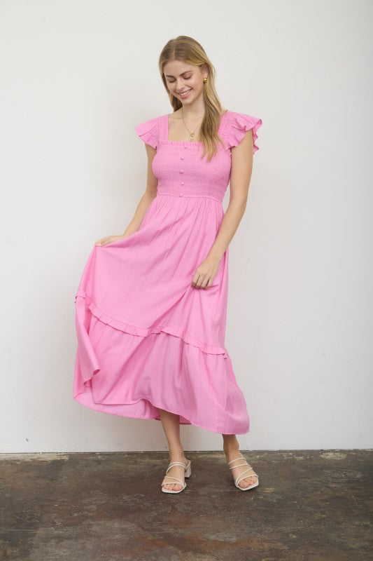 pink sleeveless long dress