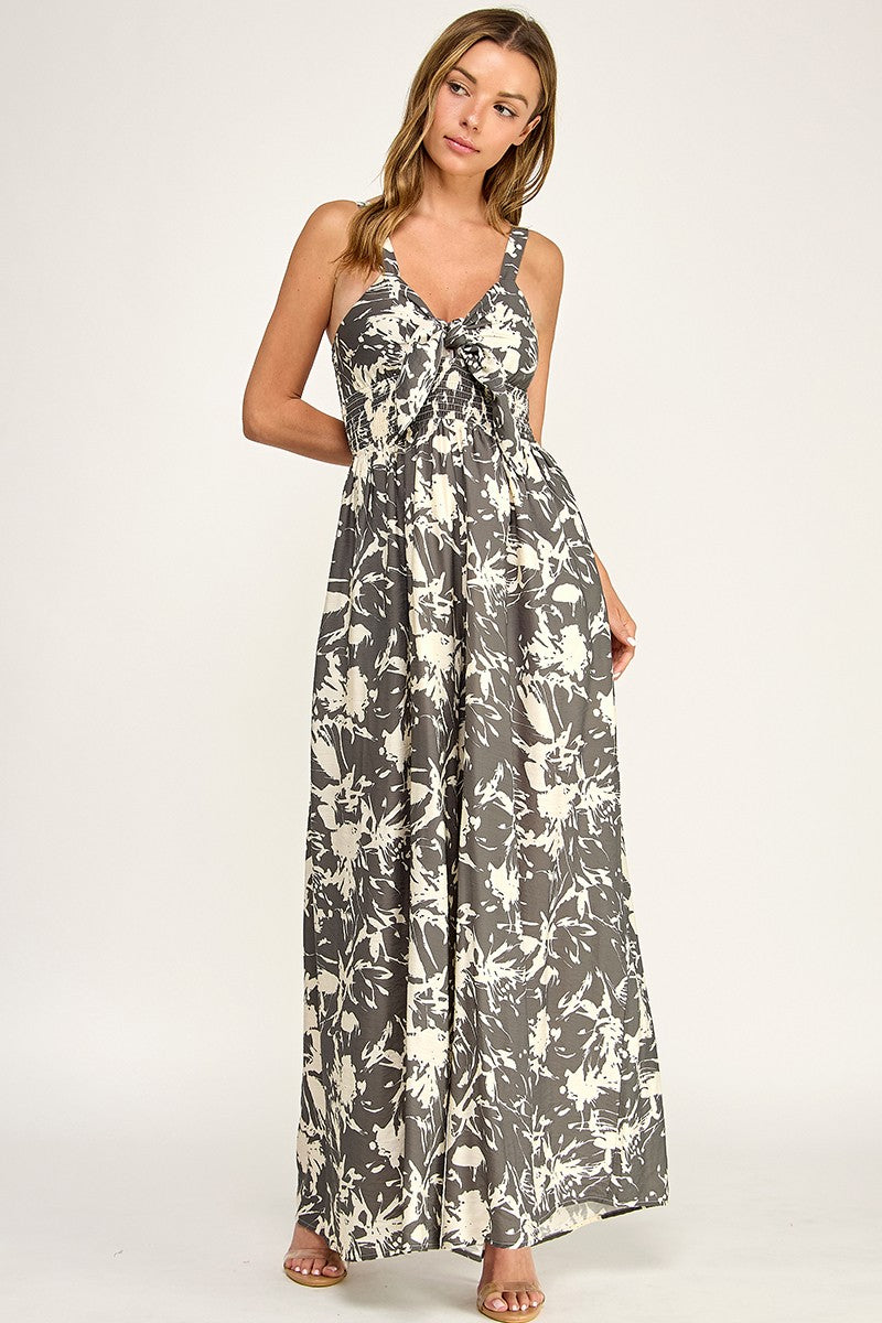 grey tie front flowy jumpsuit