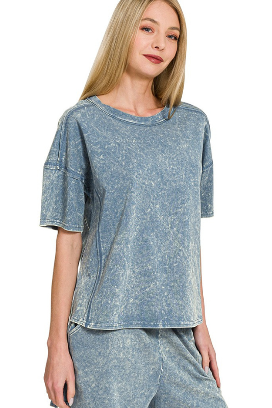 Blue Mineral Wash Short Sleeve Shirt (Part of Set)