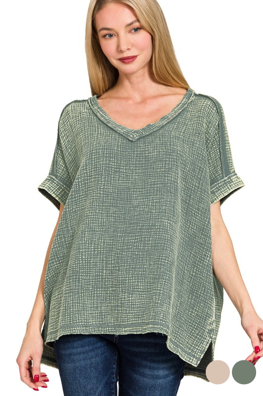 Short Sleeve Oversized Gauze Top