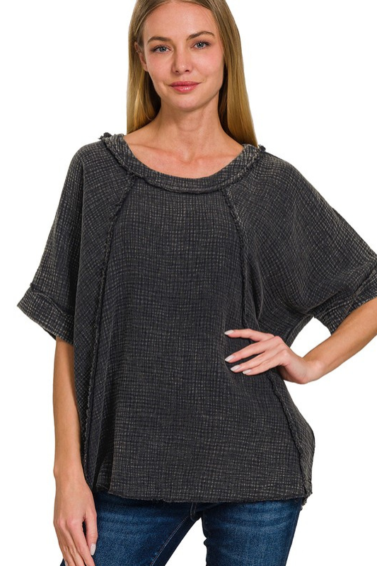 zenana black gauze top