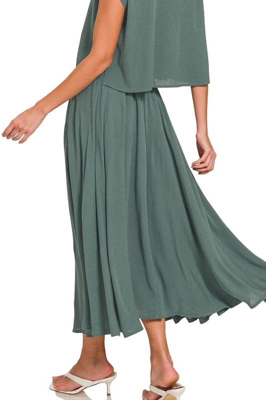 jade green long pocket maxi skirt