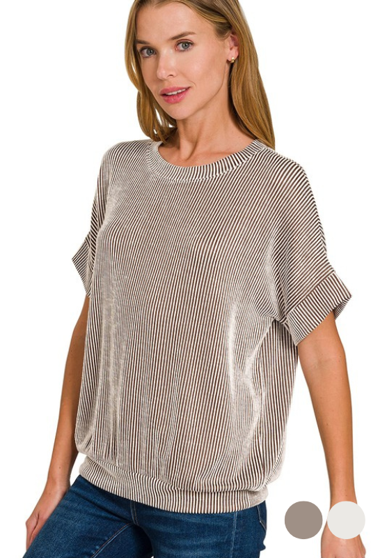 Short Sleeve Ribbed Loose Fit Top