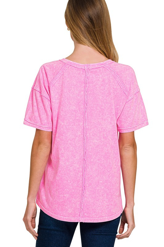 zenana pink short sleeve mineral top