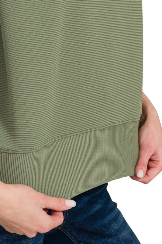 Olive Ribbed Short Sleeve Boxy Top