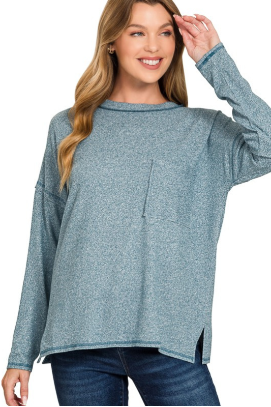 zenana teal soft long sleeve basic top