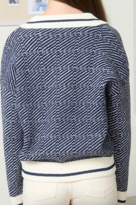 blu pepper blue geometric print pullover sweater
